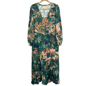 NEW Soft Surroundings Dakota Maxi Dress Long Sleeve Green‎ Floral Boho - LARGE